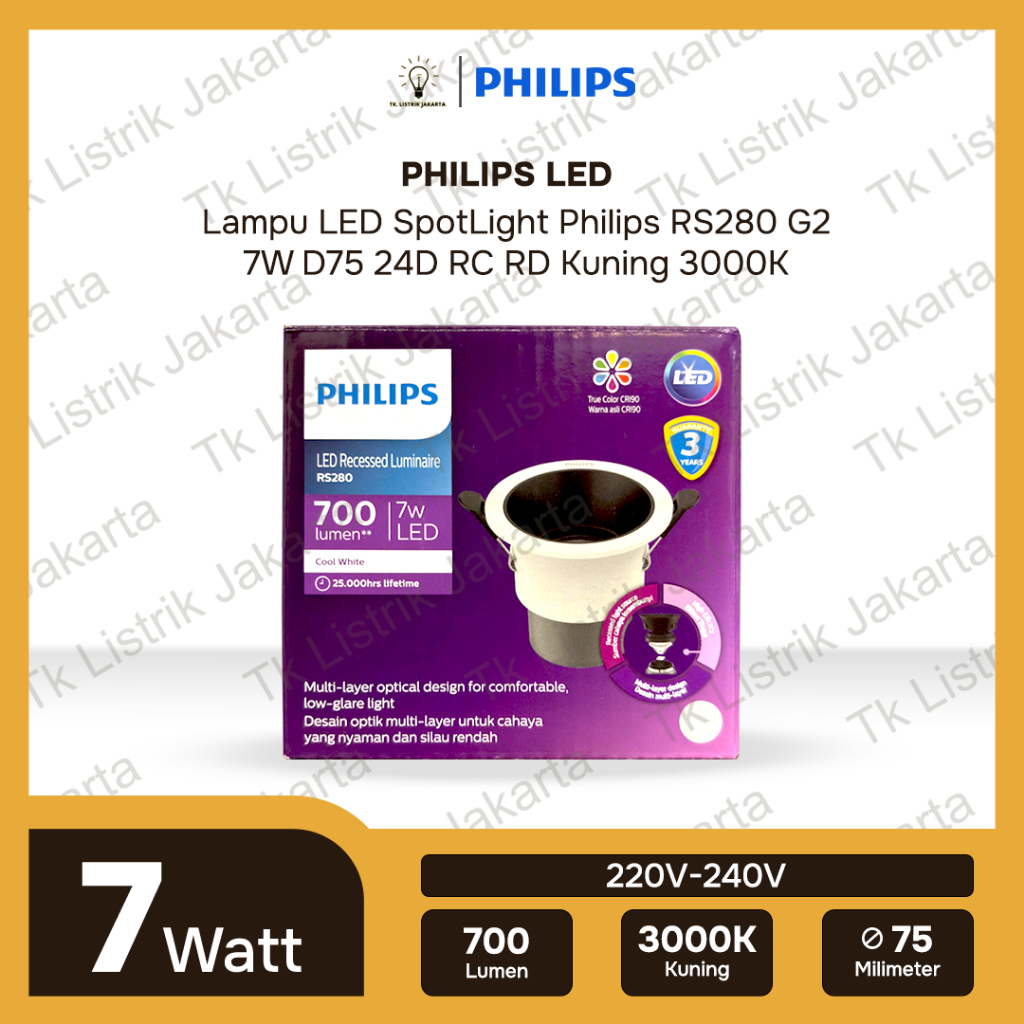 Jual Lampu LED SpotLight Philips RS280 G2 7W D75 24D & 50D RC RD ...