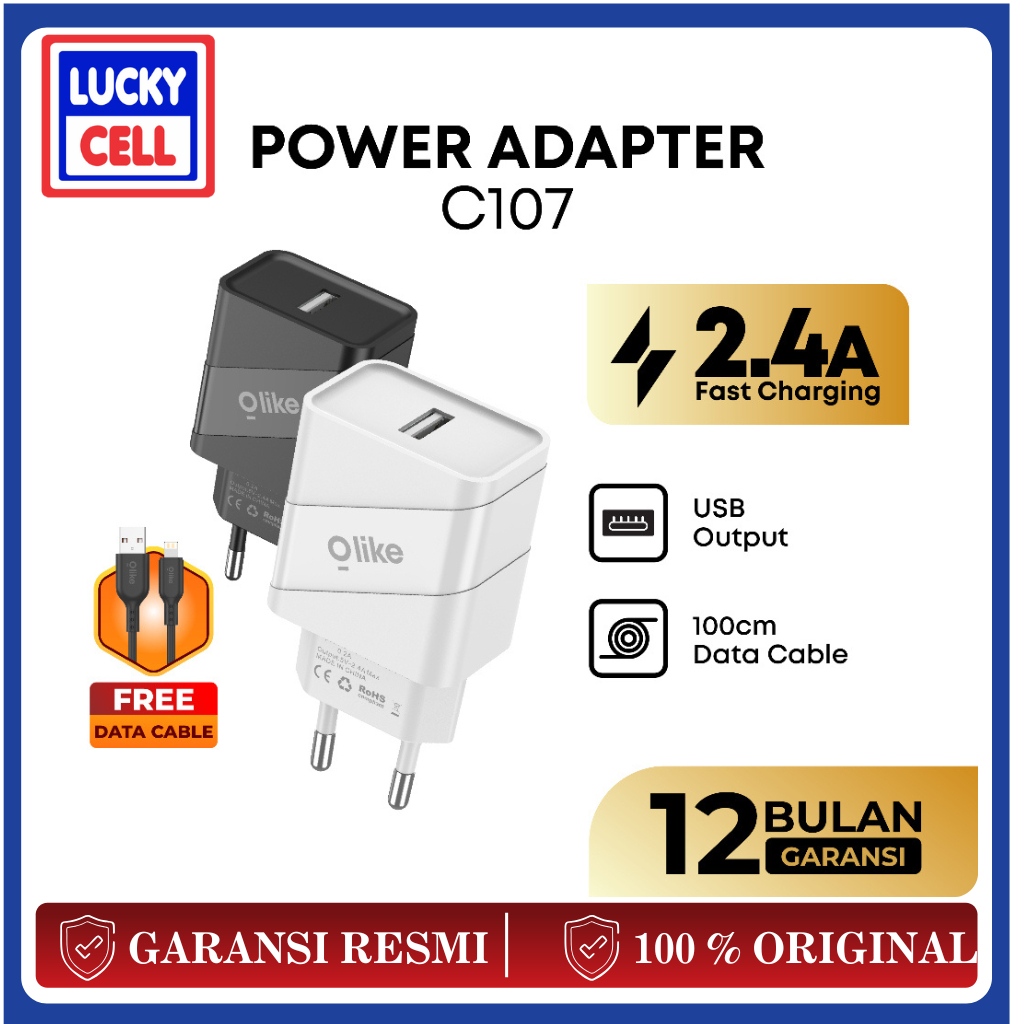 Jual Olike C107C / C107L / C107M Kepala Charger USB 2.4A Free Kabel ...