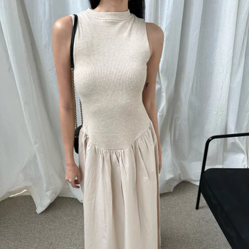 THALIA DRESS ROOHA Basic Drop Waist Ribbed Cotton Maxi Dress Wanita