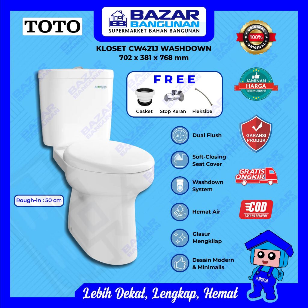 Jual Toto - Closet Kloset Toilet Duduk CW421J CW 421 J Ecowasher Jet ...