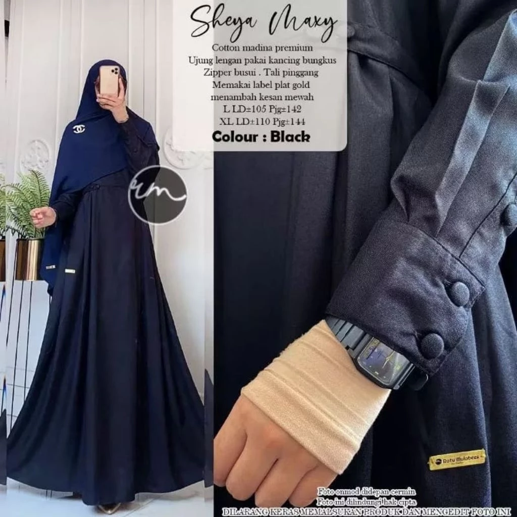 Gamis Katun Madinah tangan kancing tampilan depan
