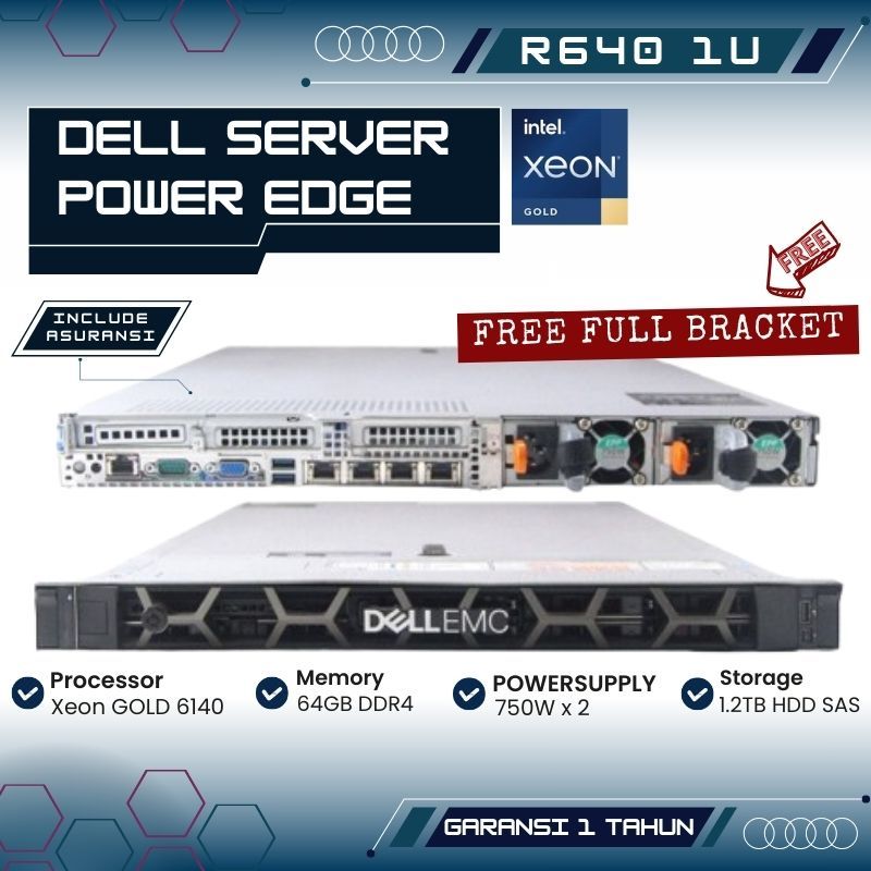 Jual Server Dell PowerEdge R640 1U Xeon-Gold 6140 x 2 14-Core 128GB RAM ...