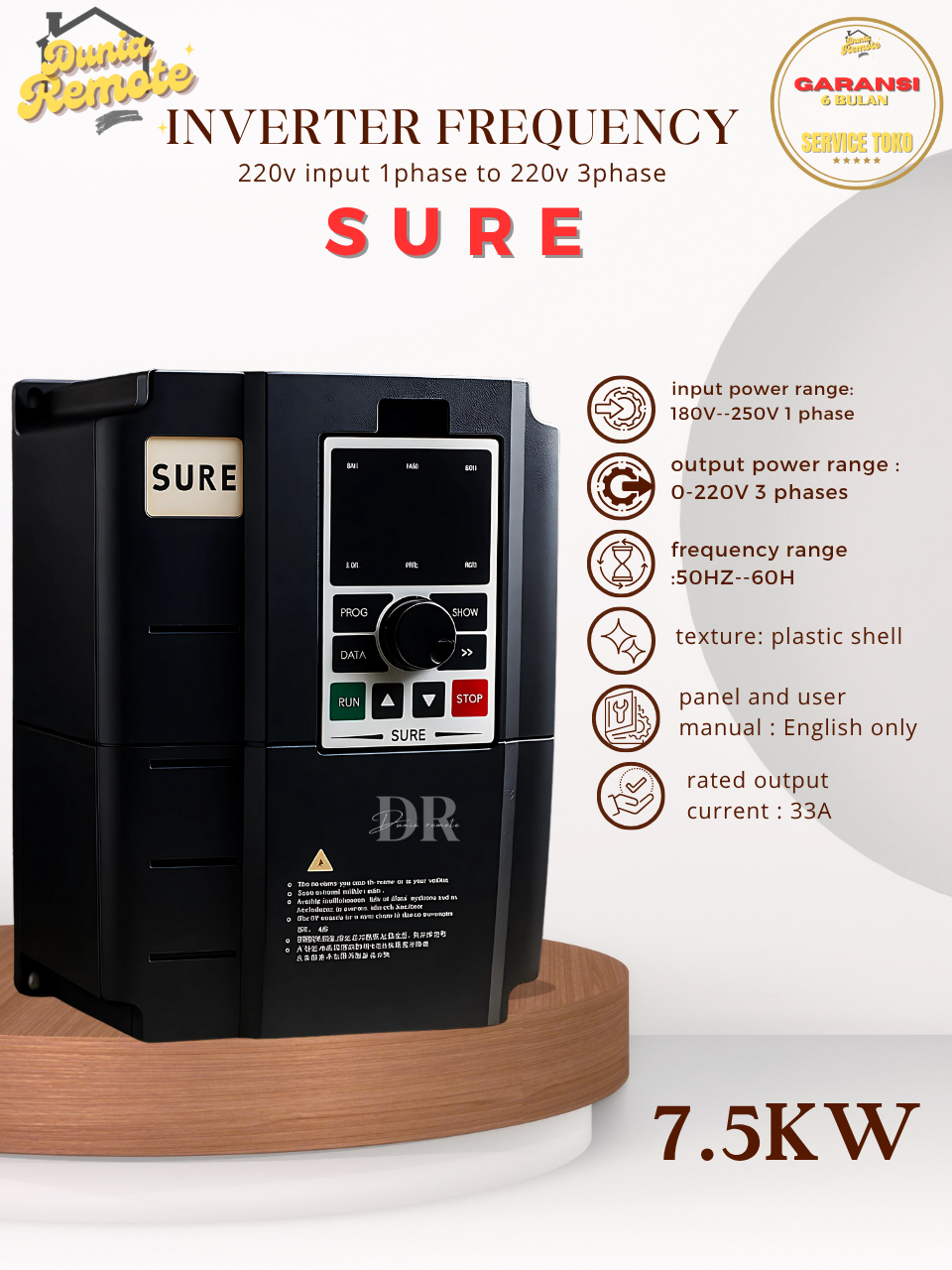 Jual SURE Inverter 7.5KW 220V 1Phase input To 220V 3Phase output ...