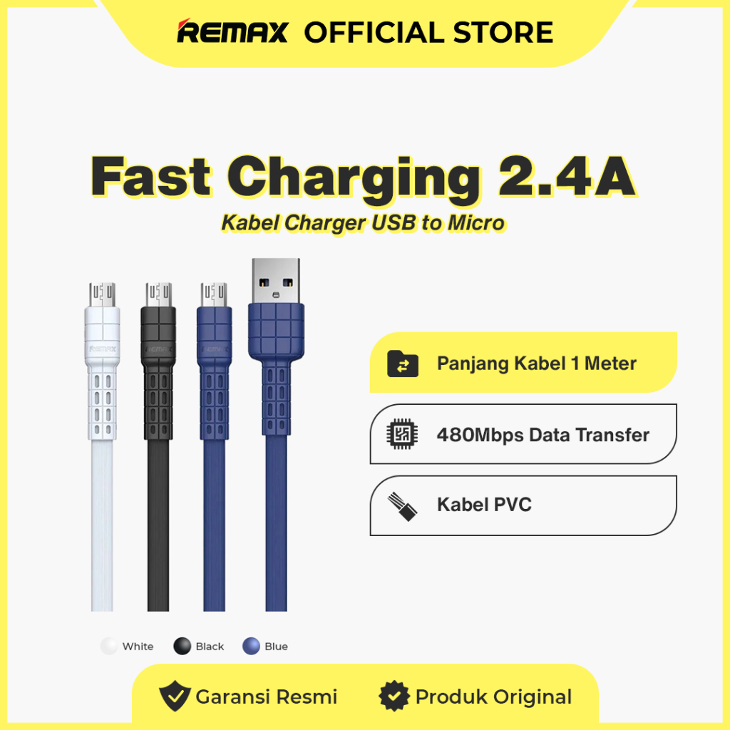 Jual Remax Data Cable For Micro 2,4Ampere PVC Wire Material 1M RC-116m ...