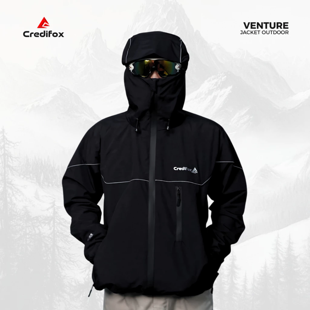 CREDIFOX Jaket Gorpcore List Reflektif Venture Series Bahan Taslan Cringkle - Jaket Gunung Gorpcore
