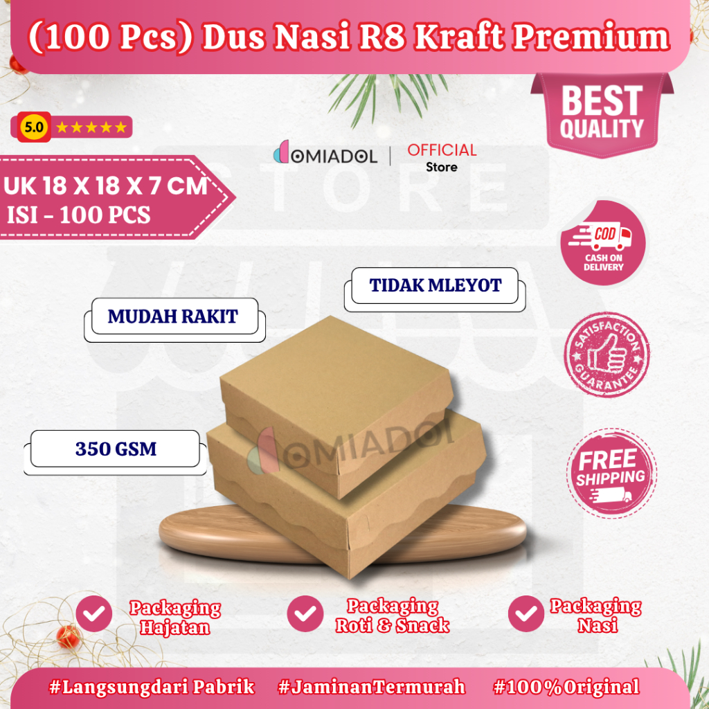 Jual Box Dus Nasi Kotak R8 Kraft Premium 350 Gsm - Ukuran 18x18x7 - Isi ...
