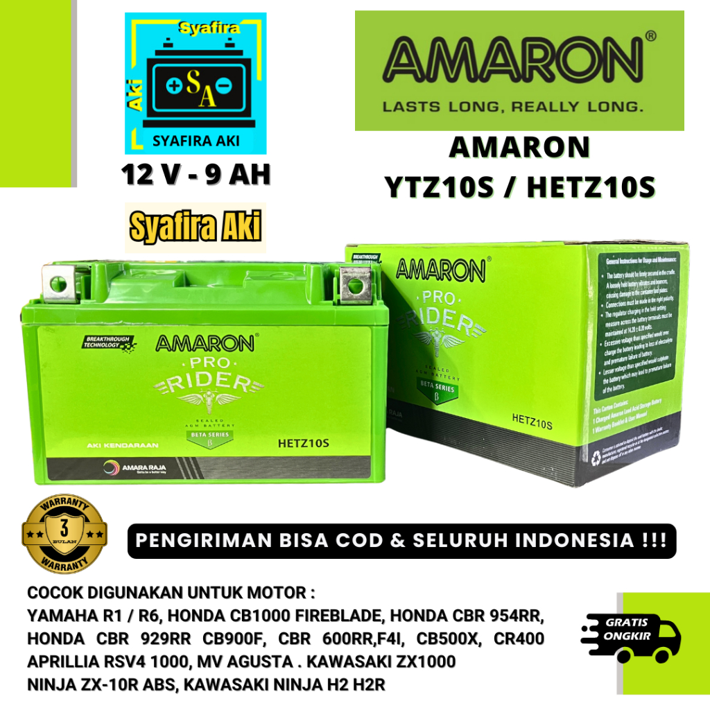 Jual AKI CBR 600,YAMAHA R6 AMARON HETZ10S 9 Ah / YUASA YTZ10S 8Ah AKI ...