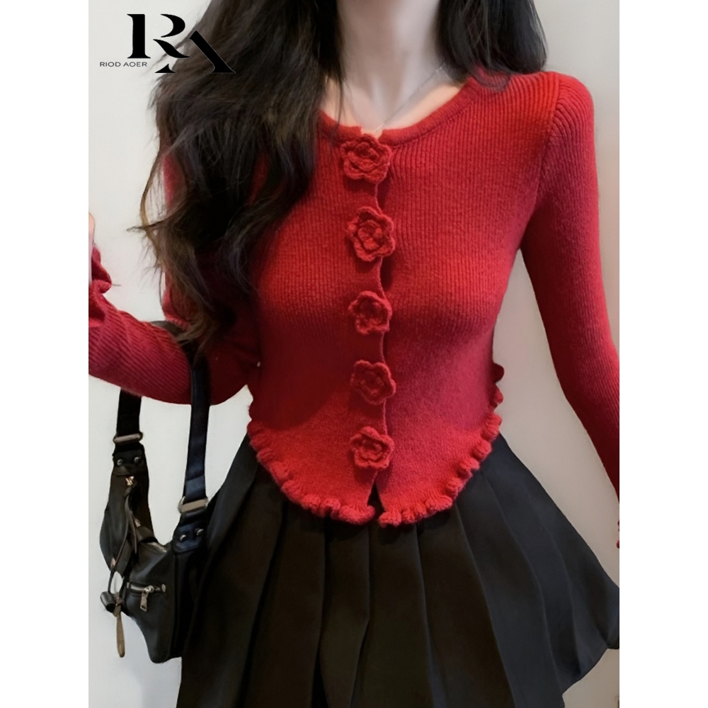 Jual RIOD AOER Kemeja rajut lengan lonceng ala Chanel untuk wanita yang