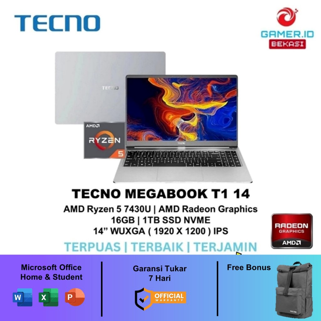 Jual LAPTOP TECNO MEGABOOK T1 14 RYZEN 5 7430U 16GB 1TB 14 Inchi WUXGA ...