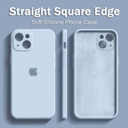 With Logo With Velvet Straight Square Edge Soft Silicone Anti-fall Phone Case For iPhone 17 16 15 14 Pro Max Plus 13 12 11 Pro Max X XR XS 8 7 Plus Solid Color Shockproof Phone Cover Anti-fingerprint Skin-friendly Phone Casing Shell