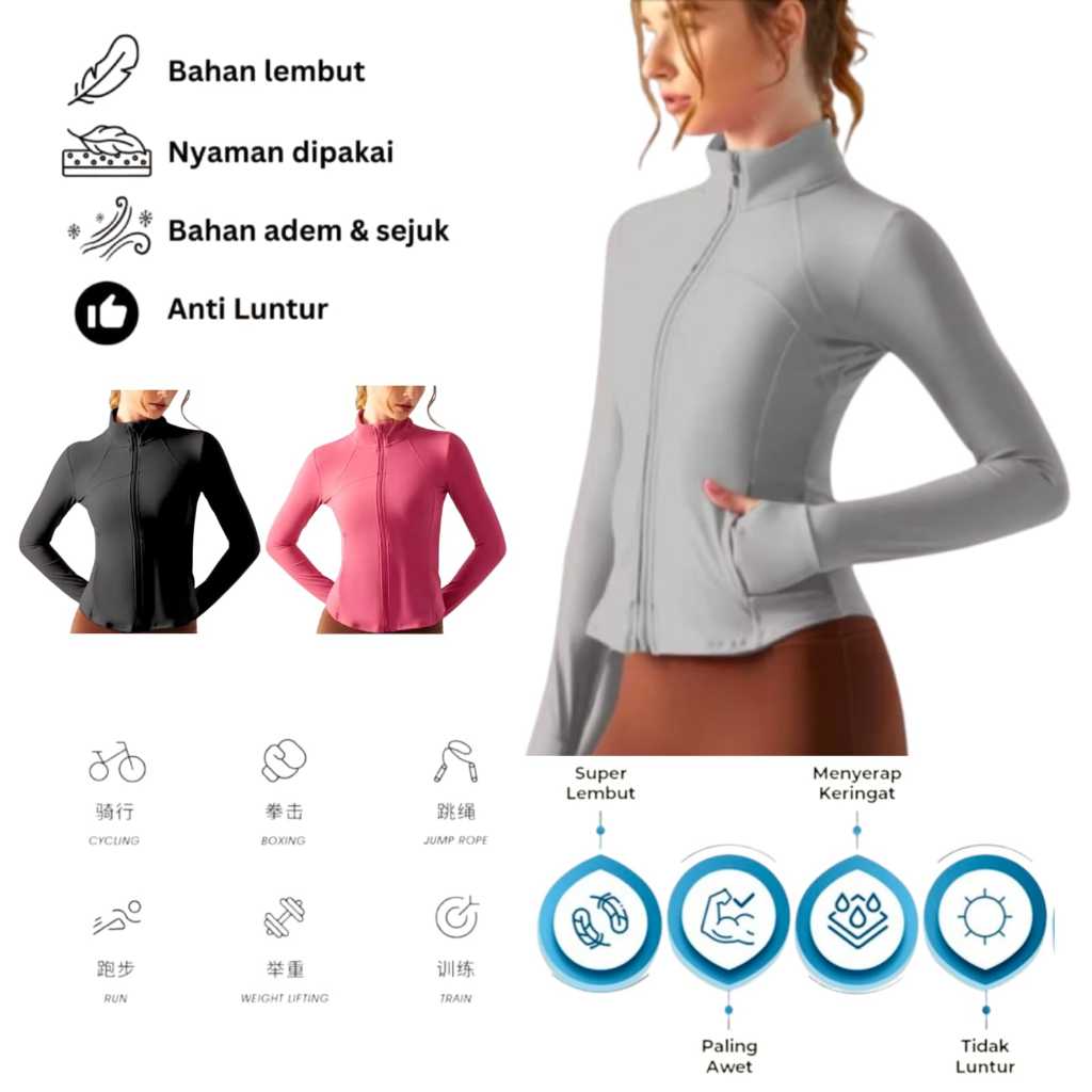 Jual JAKET OLAHRAGA WANITA SLIM FIT ANTI UV / JAKET OLAHRAGA WANITA ...