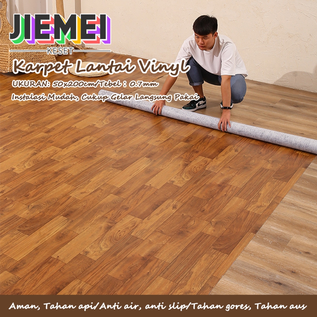 JIEMEI Karpet Lantai Vinyl Motif Kayu Anti Air Tahan Api uk 50x200cm / bisa custom ukuran