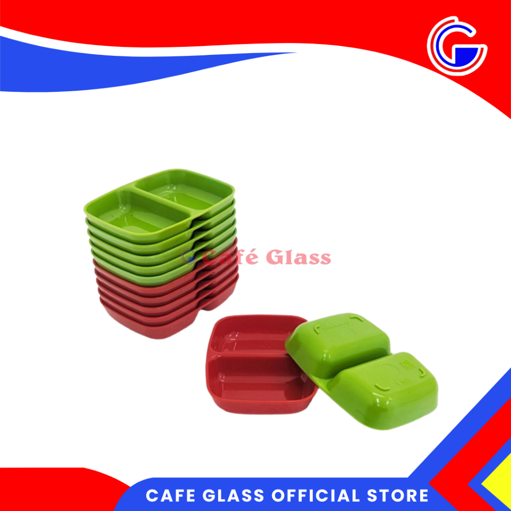 Lepek Sambal Plastik 2 Sekat Isi 12 Pcs I Lepek Saos 1 Lusin I Tempat Saji Kecap Sambal/Mini Tray Warung Bakso I Lepek Twin 040 Camel