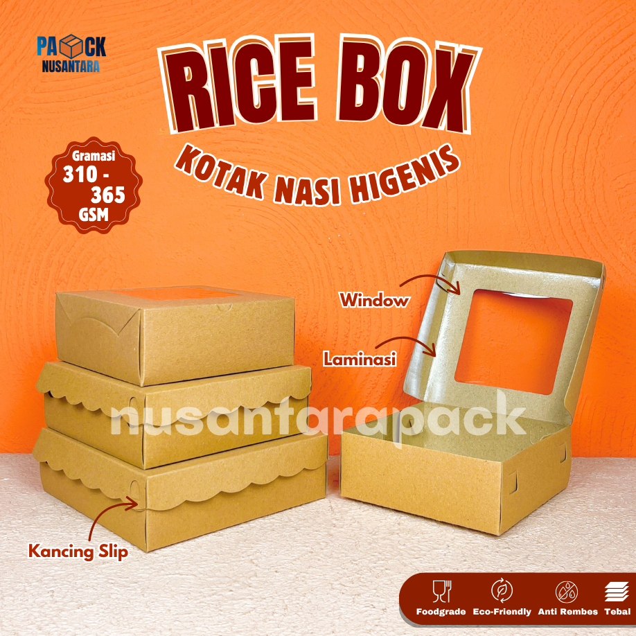 Jual Rice Box Kraft Kotak Nasi Renda Polos Window Kemasan Makanan ...