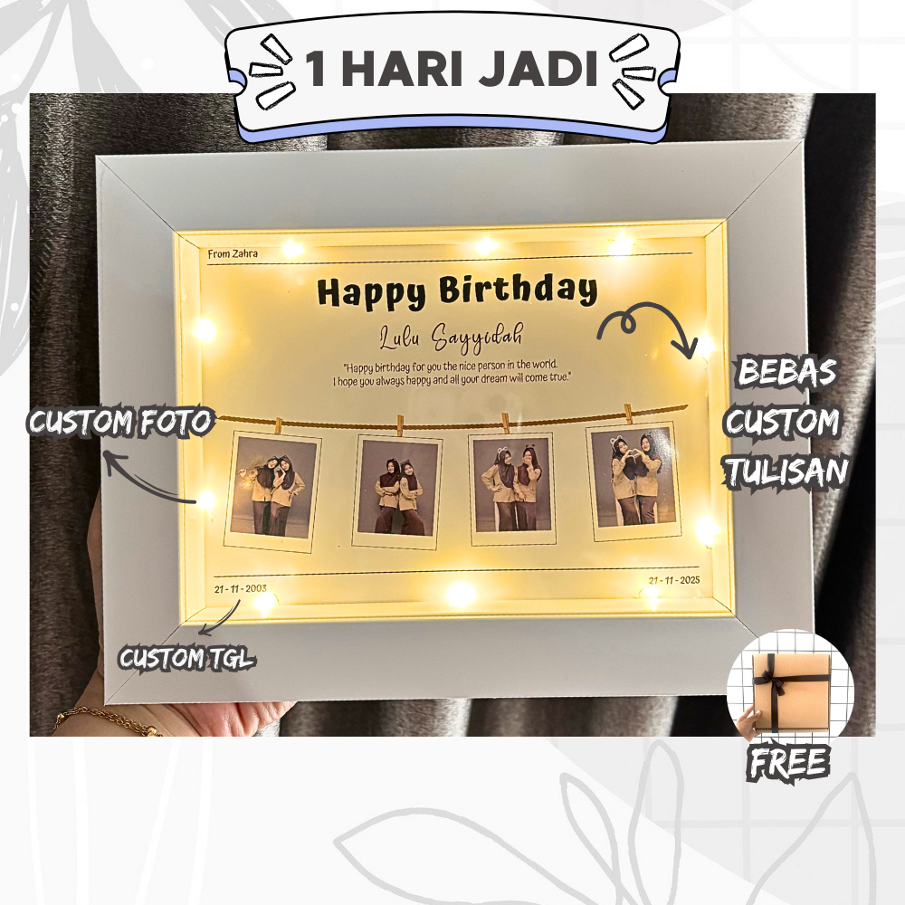KADO UNIK Frame Foto Polaroid dengan Lampu 3D | GIFT FRAME / Kado Ulangtahun / Wisuda / Pernikahan / Anniversary