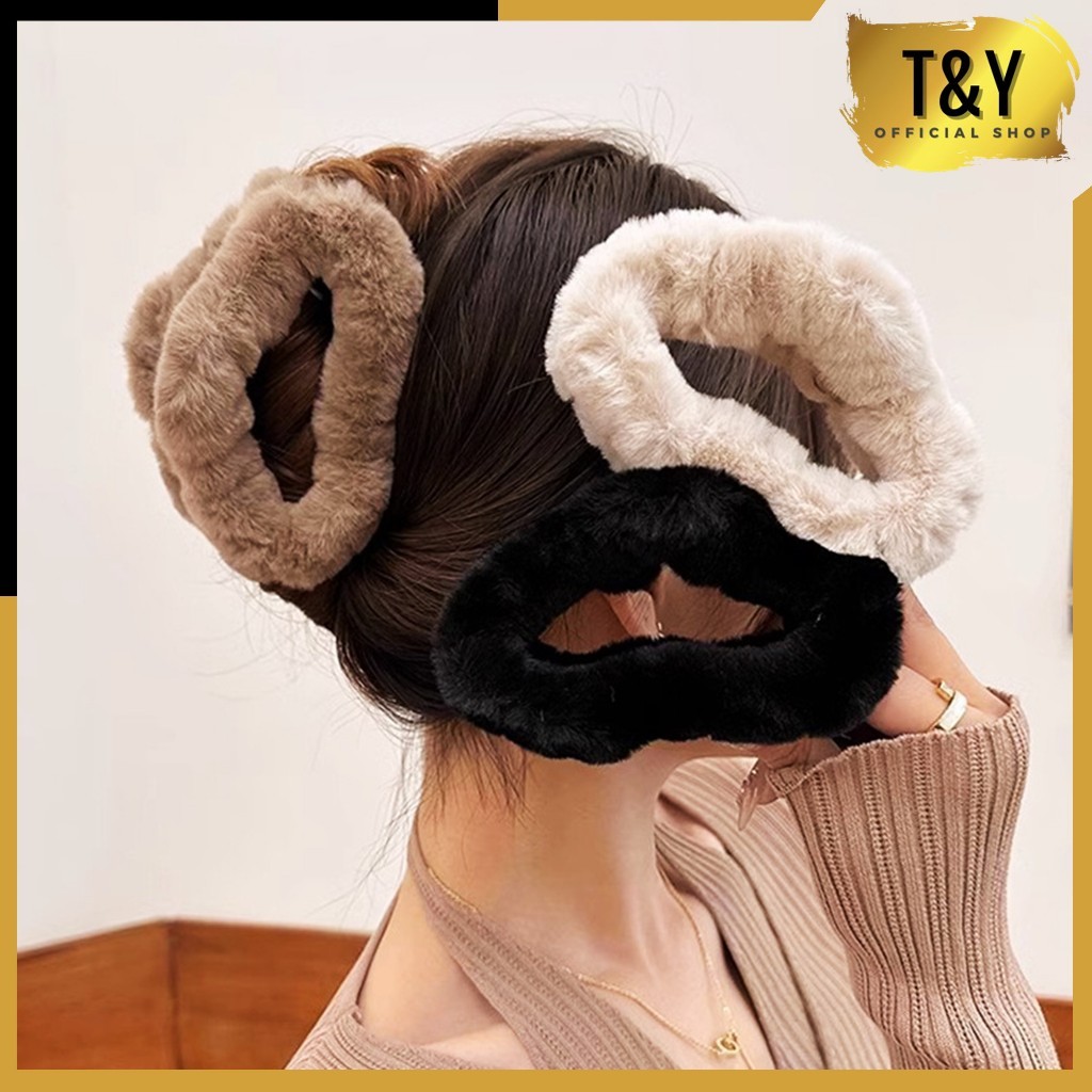 Jual T&Y Jepit Rambut Bulu Awan Besar Jepitan Klip Cakar Rambut Lucu ...