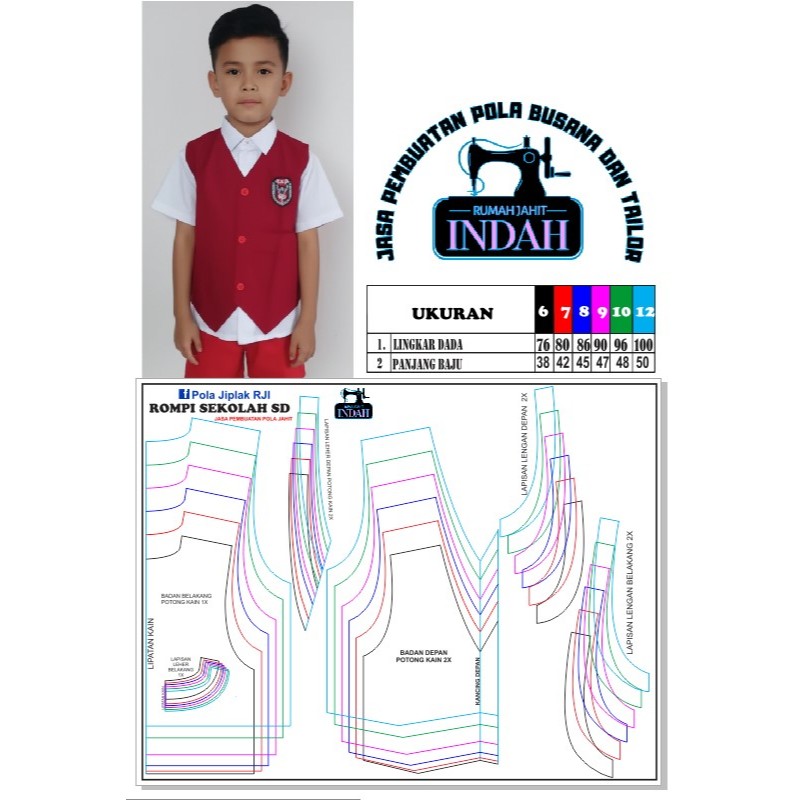 Jual Pola rompi SD pola baju pola seragam sekolah pola jahit | Shopee ...