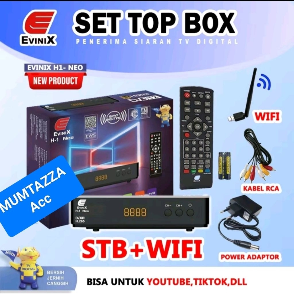 TERMURAH*STB EVINIX H-1 pengganti NEXTRON TR-1000SE TV TABUNG/LED SUPORT HDMI CHIPSET SUNPLUS ADAPTOR PISAH MESIN ADEM PEKA SINYAL Yutube LANCAR