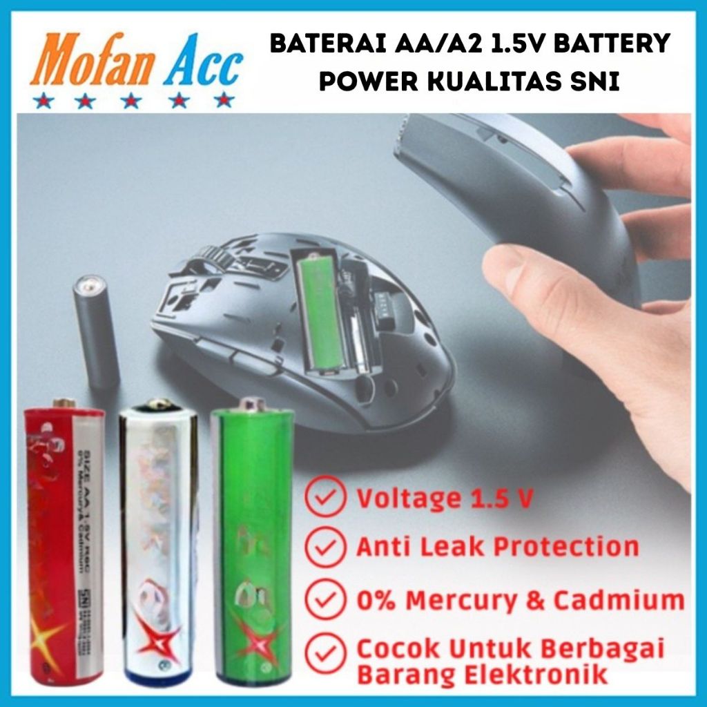 Baterai AA A2 Abu Eco Black 1.5V Battery Power Kualitas SNI Batu Batere Batre Batrai LR6 R6C