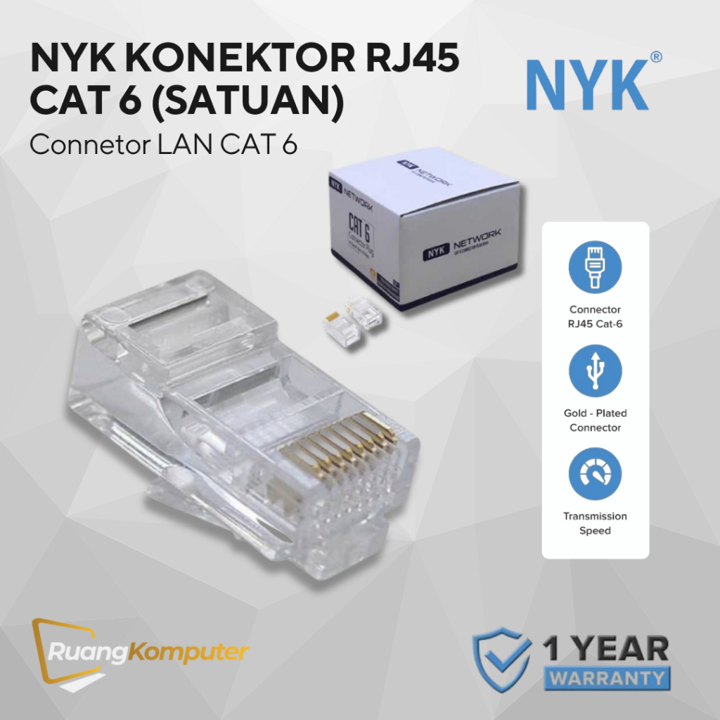 Jual NYK CONNECTOR PORT RJ45 CAT6 PLASTIK (SATUAN) Konektor Connector ...