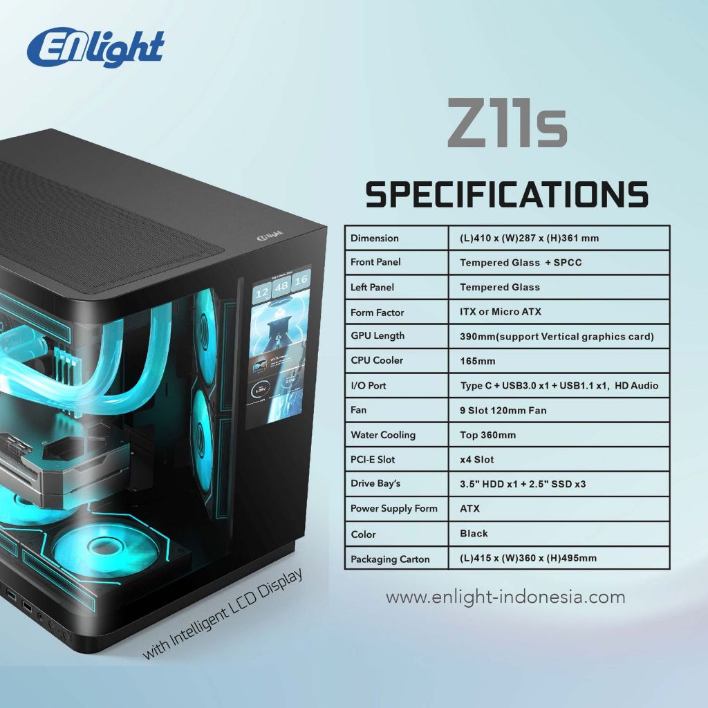 Jual ENLIGHT CASE EN Z11 AND EN Z11S MICRO ATX GAMING CASE WITH 3 FAN ...
