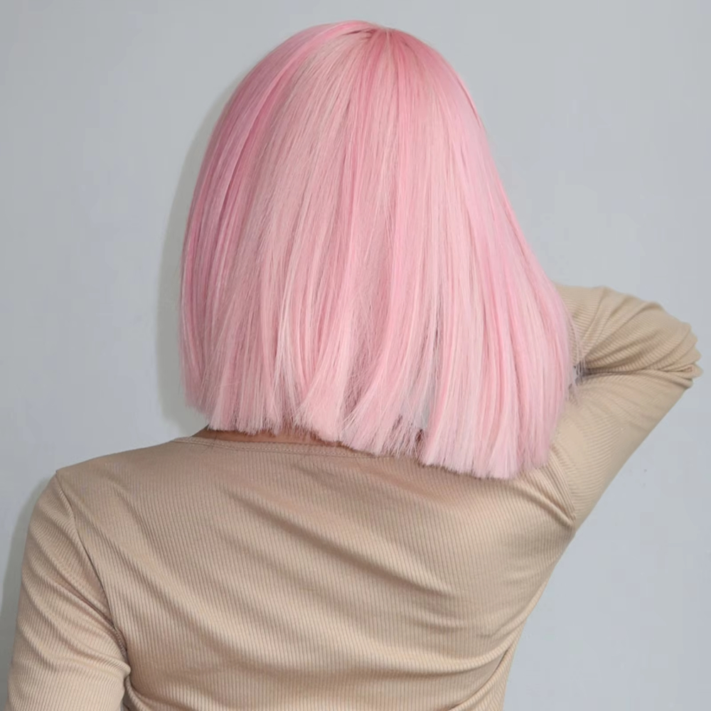 Jual Rambut Palsu Lurus Pink Straight Bob Hair with Bangs 30cm | Shopee ...