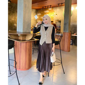 Zenna Rok Plisket Bludru Midi 7 8 Rok Bludru Dewasa Tanggung 7 8 Bludru Velvet Premium