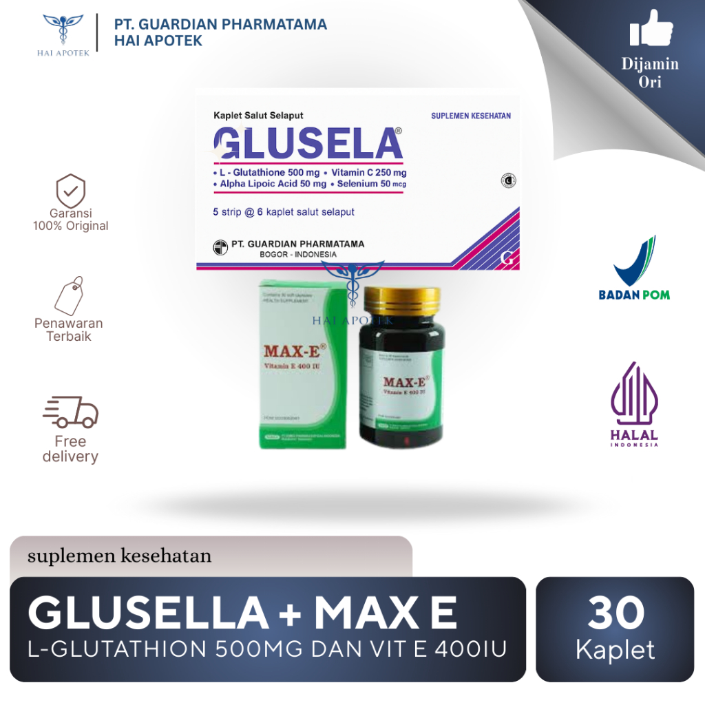Jual GLUSELA+VITAMIN MAX-E(BUNDLING) l L-GLUTATHIONE 500MG+VIT E 400IU