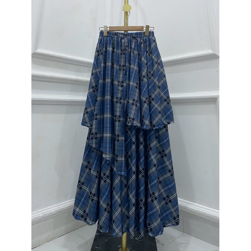 Jual ROK KOTAK TARTAN LAYER MOTIF ASIMETRIS MODEL TERBARU MURAH JUMBO ...