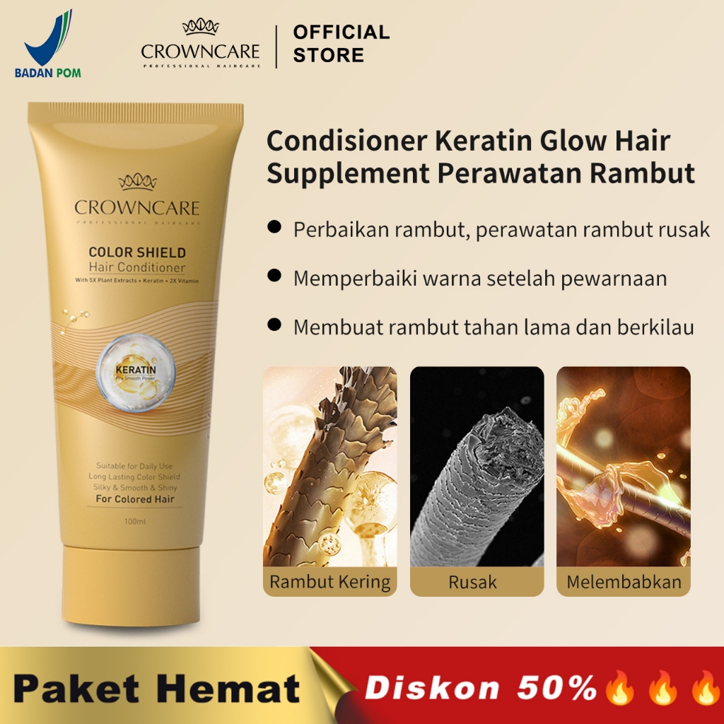 Jual Crowncare Condisioner Keratin Glow Hair Supplement Perawatan ...