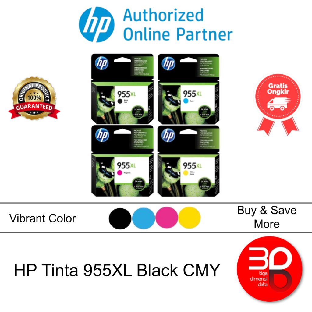 HP Tinta 955XL Cartridge Black Cyan Magenta Yellow Original [L0S72AA L0S63AA L0S66AA L0S69AA]
