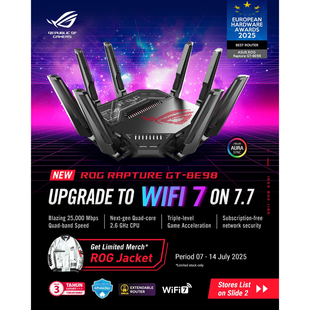 Jual ASUS ROG Rapture GT-BE98 Quad-band WiFi 7 (802.11be) Gaming Router ...