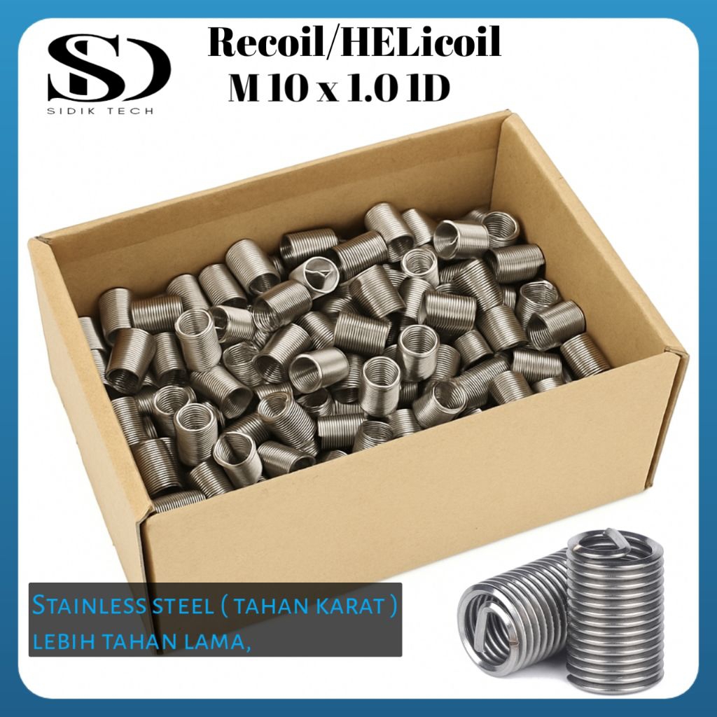 Jual Recoil drat M10x1.0 1D drat tanam stainless, recoil thread insert ...