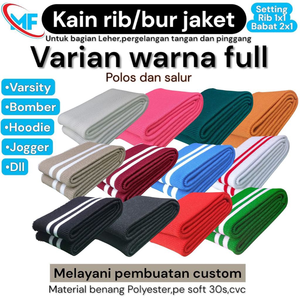Jual Kain Rib/bur 1x1 Babat 2x1 Warna Varian polos dan salur polyester ...