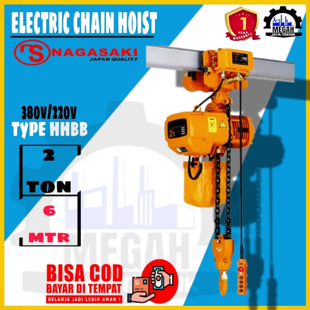 Jual ELECTRIC CHAIN HOIST WITH TROLY KAPASITAS 2 TON × 6 MTR 220V/1 ...