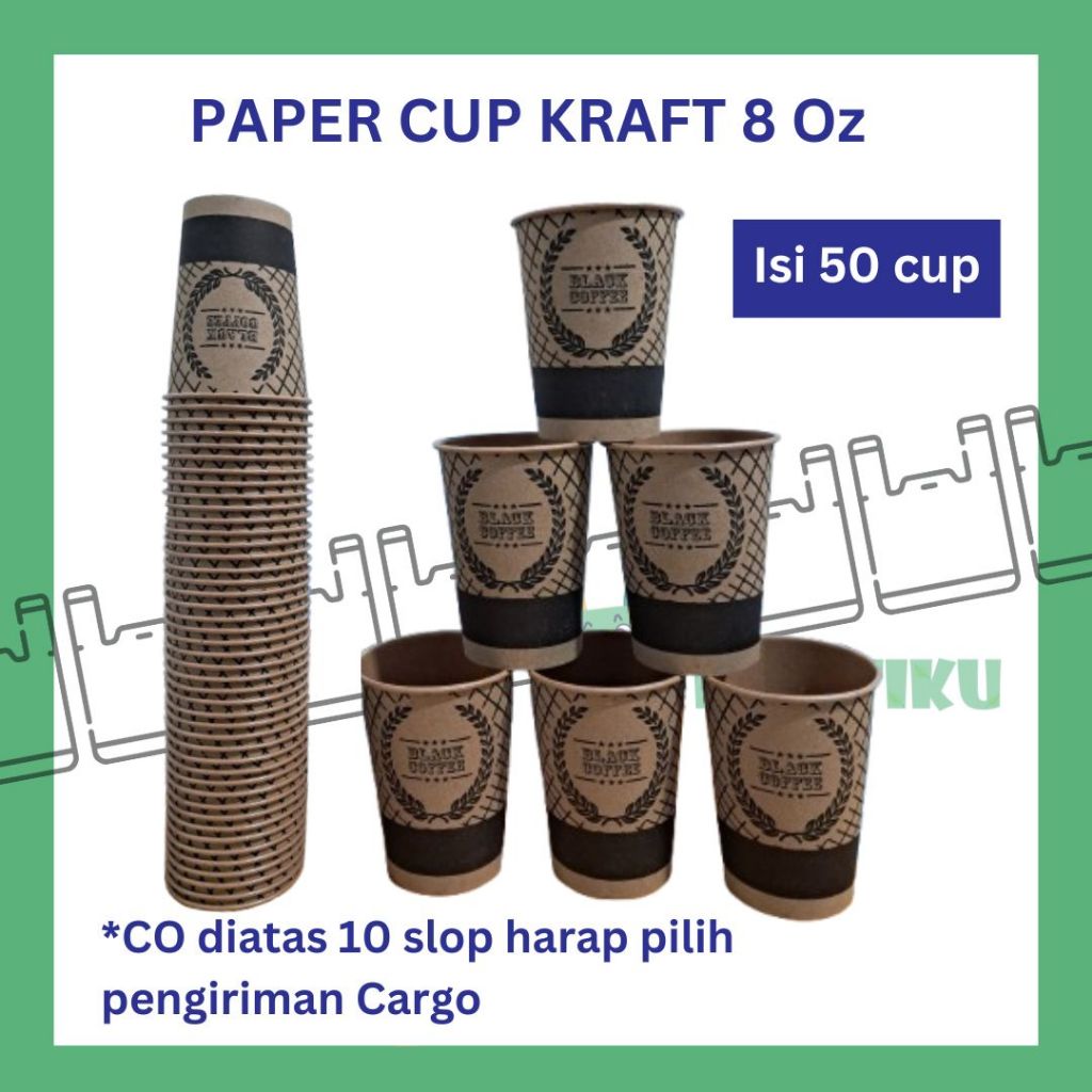 Jual Paper Cup Kraft 8 Oz [ISI 50 PCS]/ Gelas Kertas Motif Tahan Panas ...