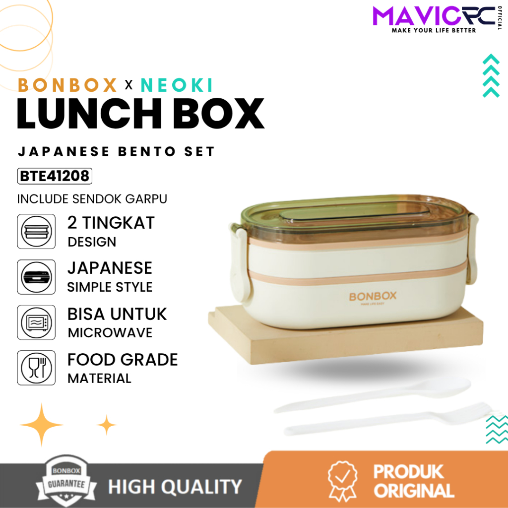 Jual NEOKI BTE41208 Lunch Box PP 1000ML - Kotak Bekal 2 Lapis Sekat ...