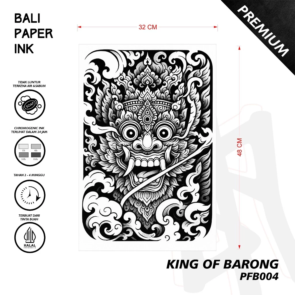 Tato Temporer Premium Bali Paper Ink PFB004 KING BARONG Ink Buah dan Tato Sementara