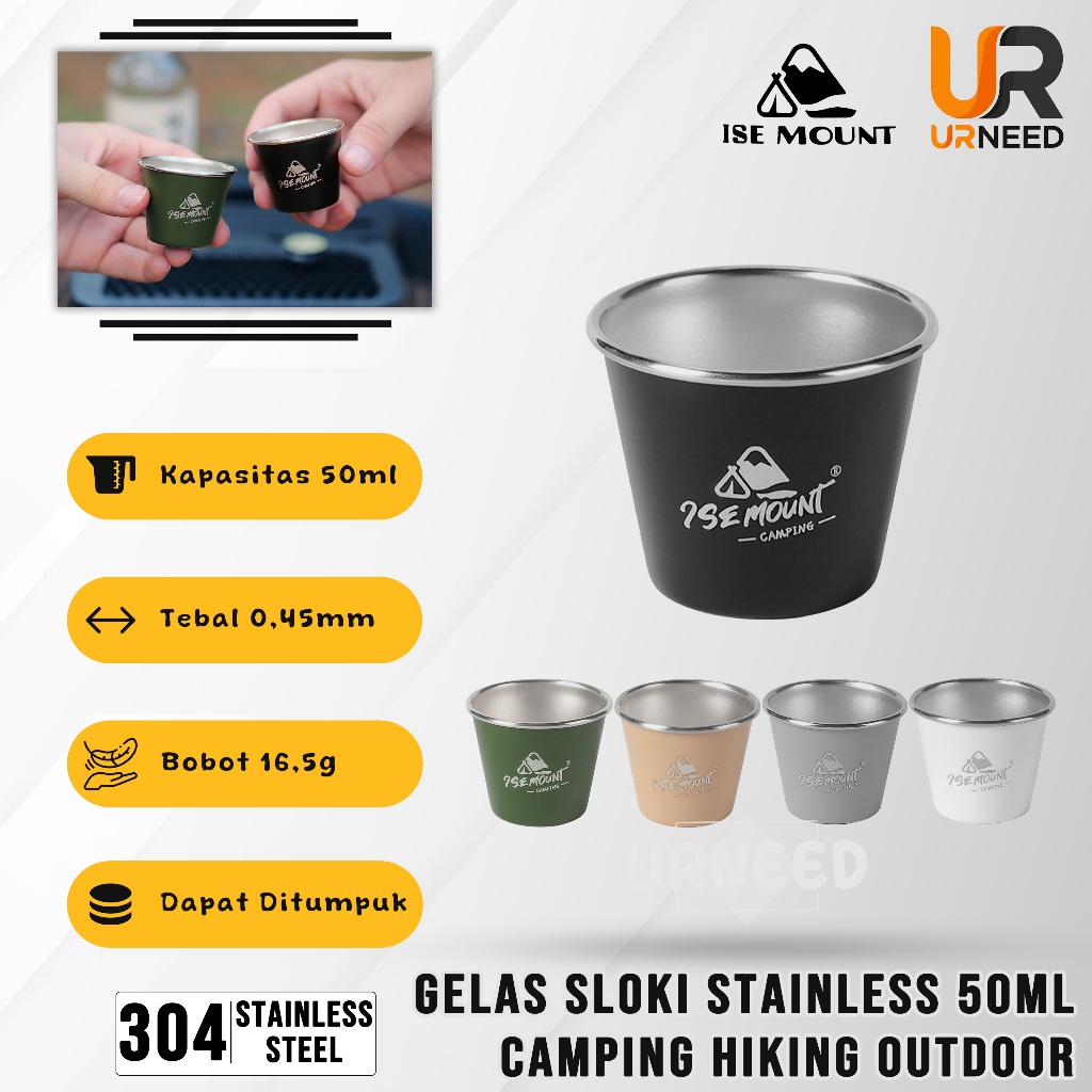Gelas Sloki Stainless 50 ml 304 Camping Hiking outdoor Ise Mount