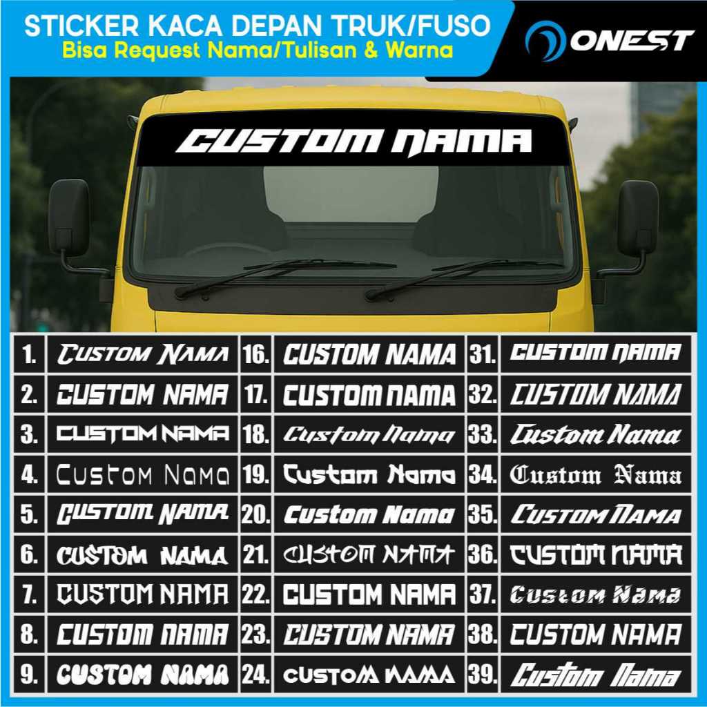 Jual Stiker Nama Tulisan Custom Truk Fuso Kaca Depan Dasar Tulisan ...