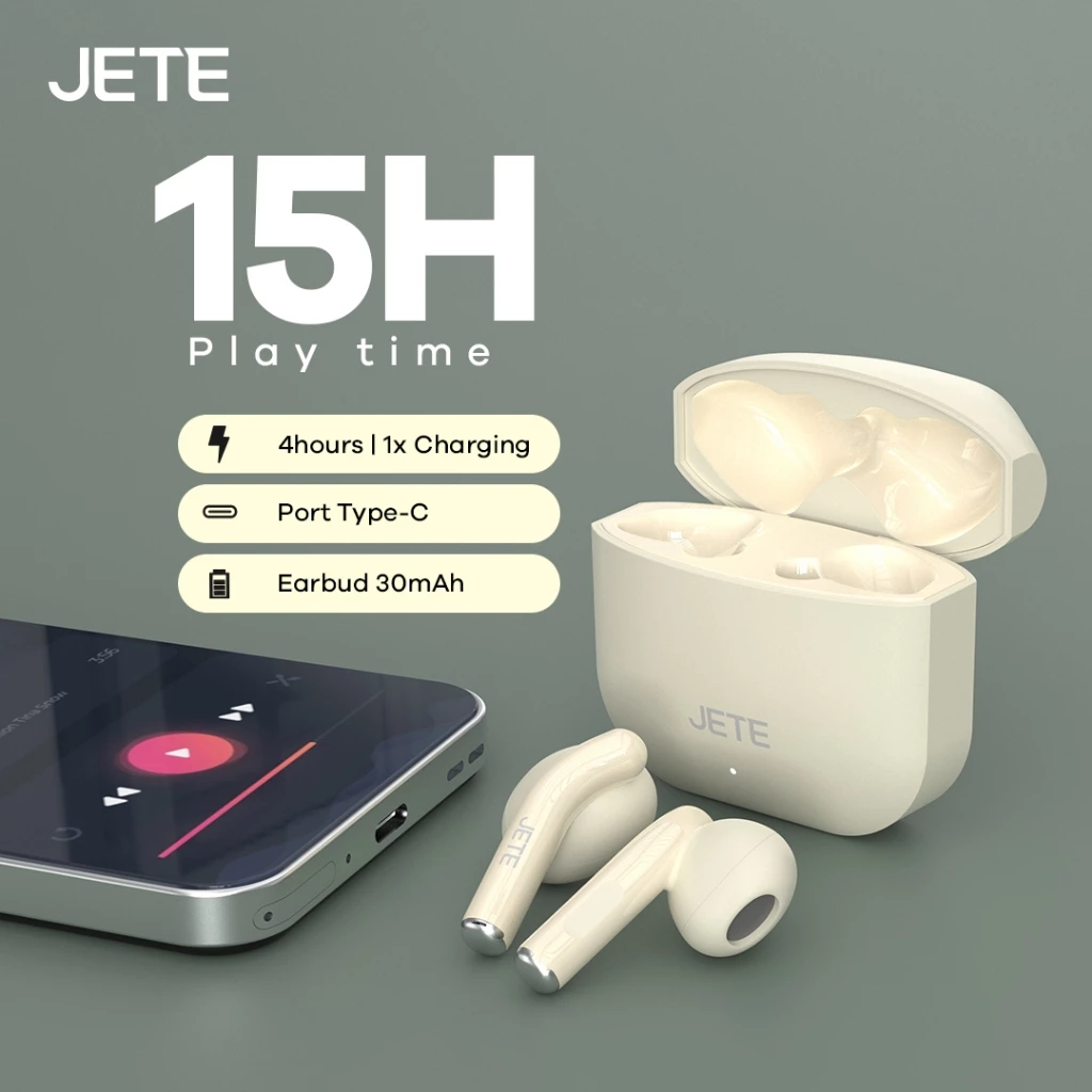TWS Earphone Bluetooth JETE CE5 BT 5.4 15H Playtime with Gaming Mode - Garansi 2 Tahun