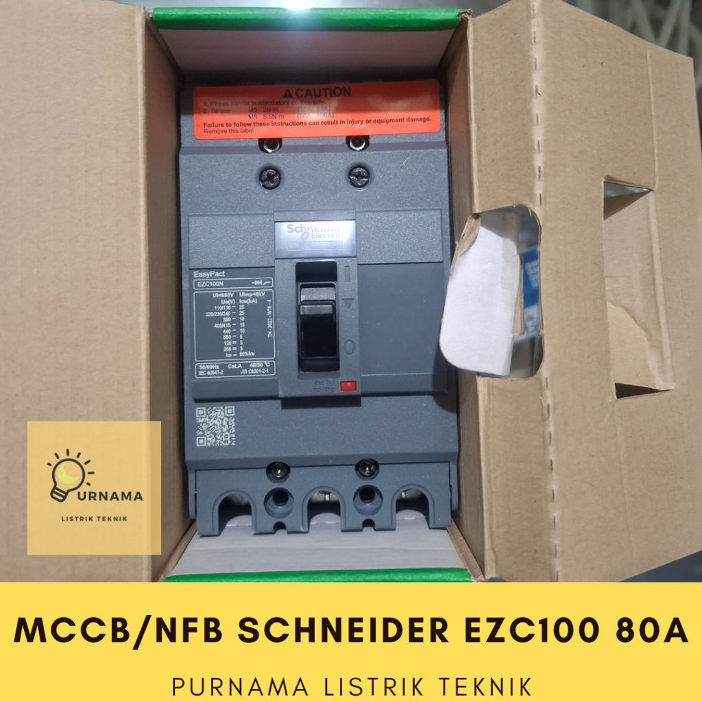 Jual Schneider Electric MCCB/NFB EZC100 80A 100A 3P 415V 25kA Proteksi ...
