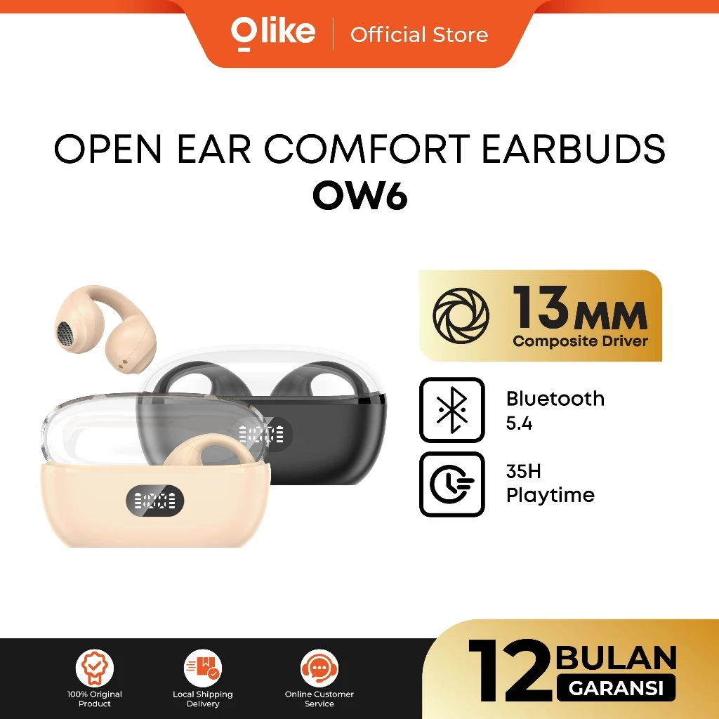 OLIKE True Wireless Earphone OW6 Open Ear Earphone Bluetooth 5.4 Bass MAX 35 Jam Playtime Tahan Air IPX4 Water Resistan