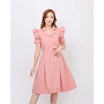 Valeriestyle Sona Dress Midi Wanita Vneck Lengan Pendek Korean Style Bahan Katun