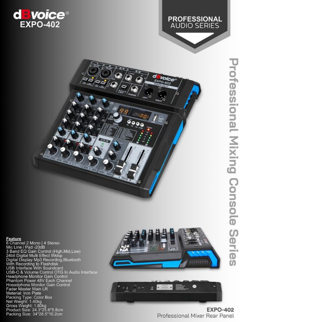 Jual mixer audio 6 channel original db voice expo 402 mixer karaoke ...