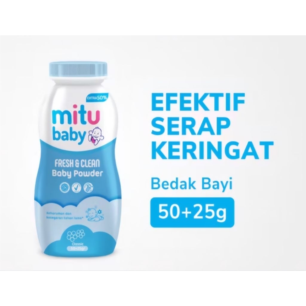 Jual Mitu Baby Powder Fresh & Clean Blue Classic 50gr+25gr | Shopee ...