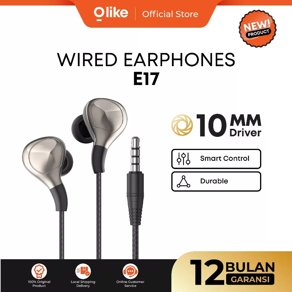 OLIKE Headset Cable E17 Jack 3.5mm 10mm Driver | Wired Earphone Stereo Bass Max Durable TPE Material and Smart Control
