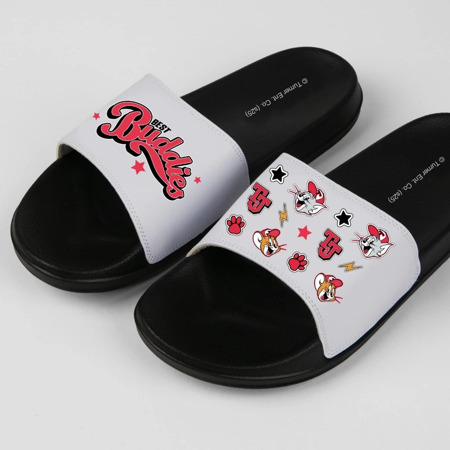 Tom Jerry Buddies Slides Sandal White Black