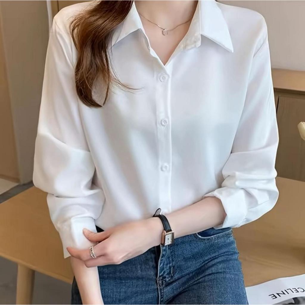Jual Kemeja Basic Wanita Terbaru Lengan Panjang Bahan Katun Premium ...