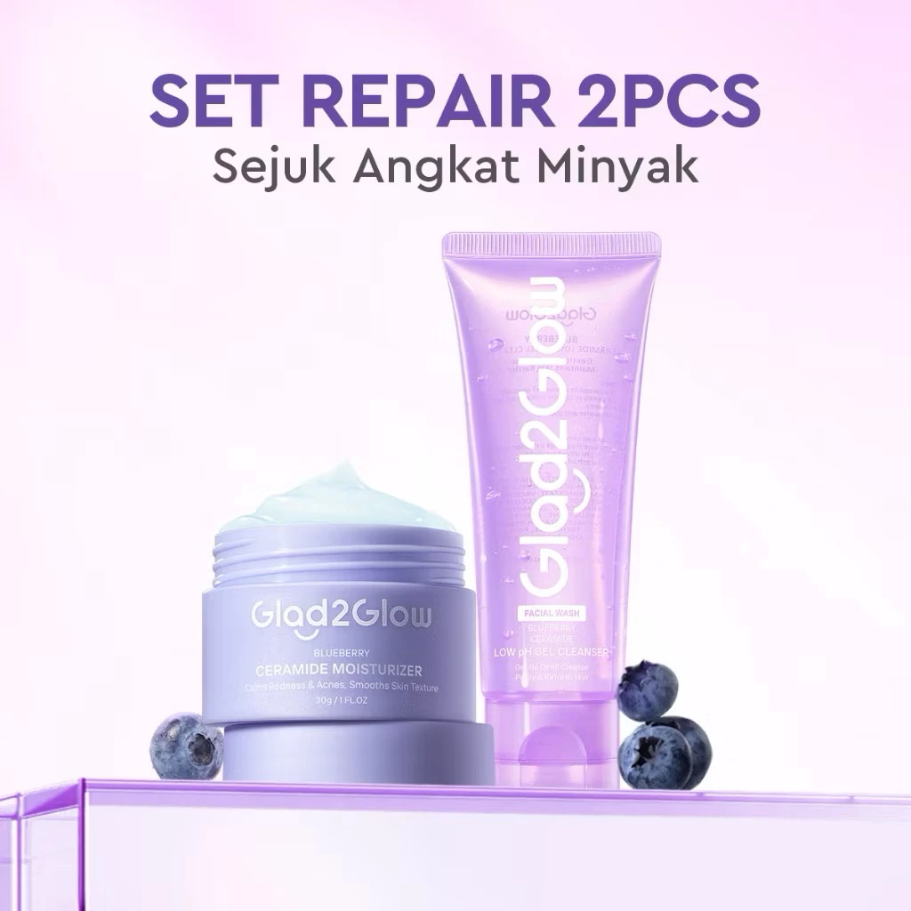 [Jaminan Produk Original] Glad2Glow Set Blueberry Facial Foam+Moizturizer